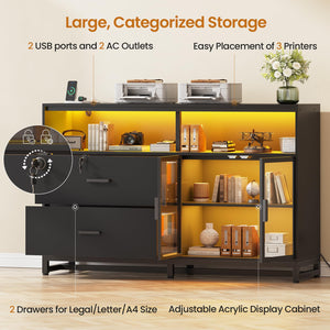 59" File Cabinet with 2 Drawers, Lock & Power Outlets