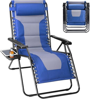 Zero Gravity Outdoor Lounge Chair Set of 2 with Cup Holder & Adjustable Pillow