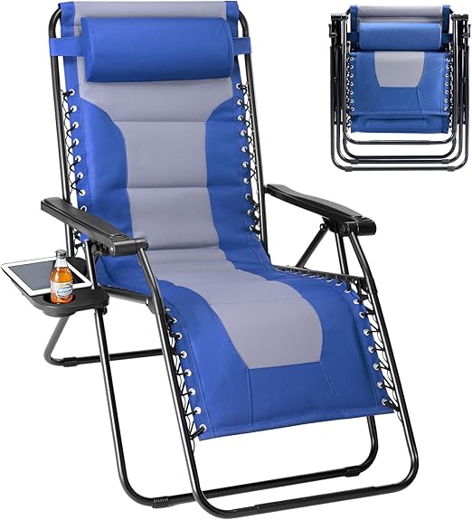 Zero Gravity Outdoor Lounge Chair Set of 2 with Cup Holder & Adjustable Pillow