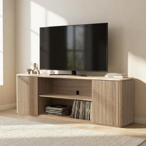 70" Fluted TV Stand with Faux Marble Top