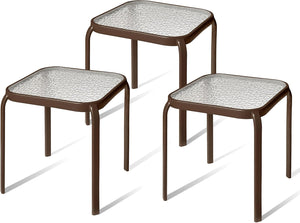 Bronze Metal Outdoor Side Table with Tempered Glass Top