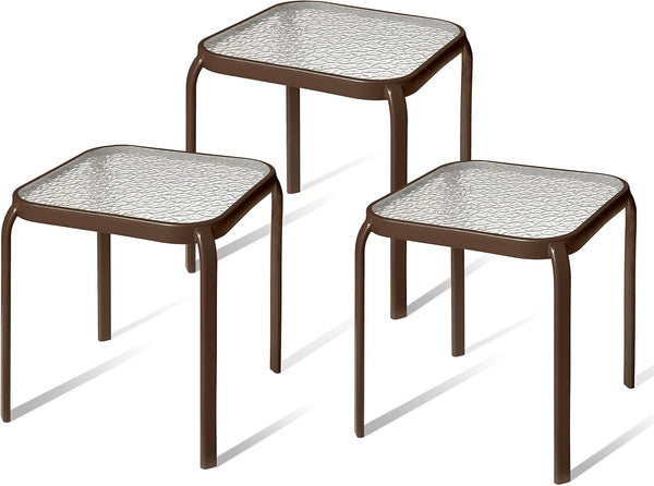 Bronze Metal Outdoor Side Table with Tempered Glass Top