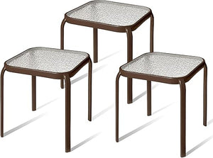 Bronze Metal Outdoor Side Table with Tempered Glass Top