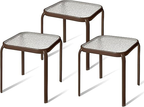 Bronze Metal Outdoor Side Table with Tempered Glass Top