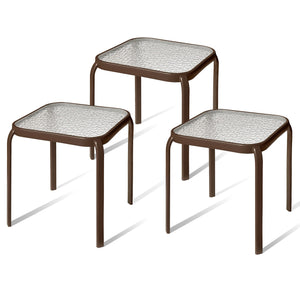 Bronze Metal Outdoor Side Table with Tempered Glass Top