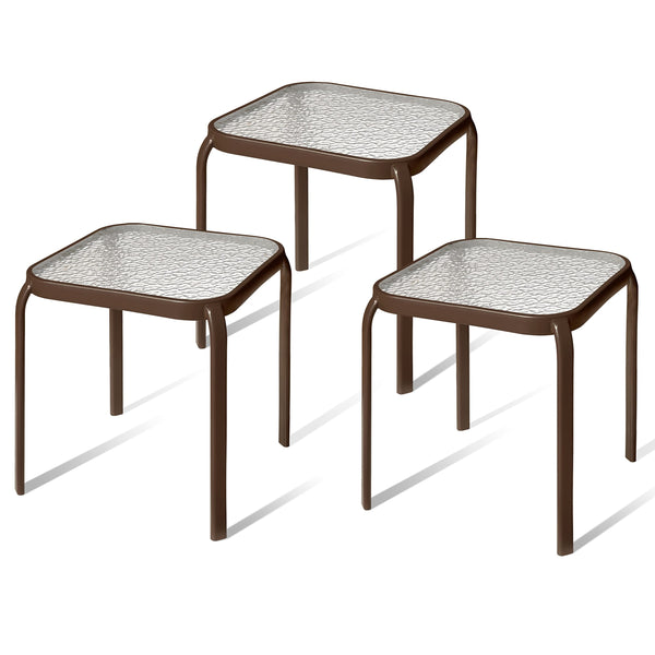 Bronze Metal Outdoor Side Table with Tempered Glass Top