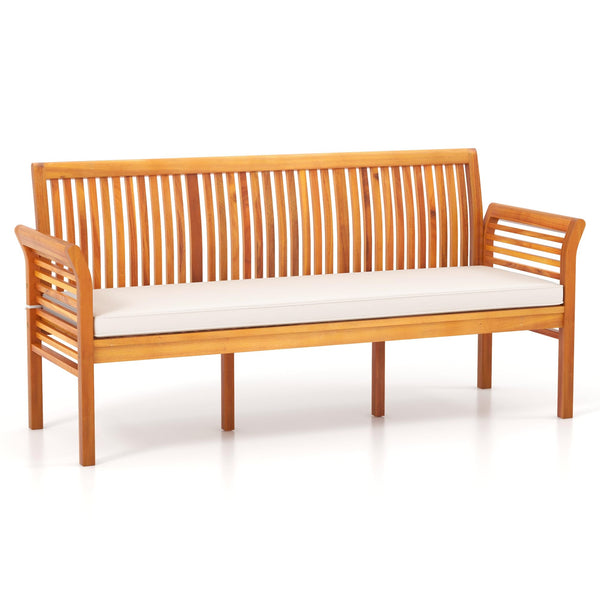 3-Seat Outdoor Acacia Wood Bench with Cushion