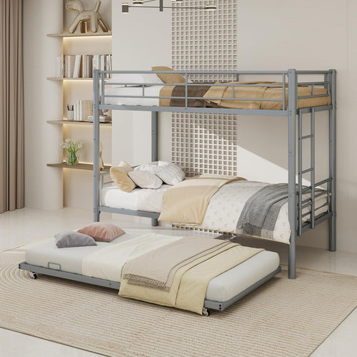 Metal Bunk Bed Twin Over Twin with Safety Guardrail