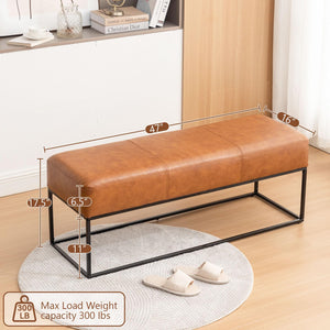 47" Faux Leather Entryway Bench with Metal Frame