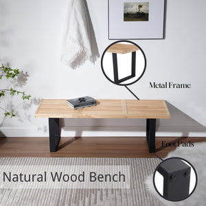 Industrial Wood Entryway Bench with Metal Frame