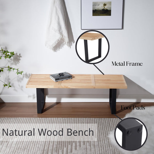 Industrial Wood Entryway Bench with Metal Frame