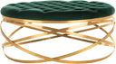 Round Velvet Tufted Ottoman with Gold Legs