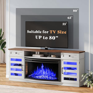 Farmhouse Living Room Table Set of 4 with Electric Fireplace TV Stand