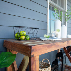 Acacia Wood Farmhouse Narrow Console Table with Lower Slat Shelf