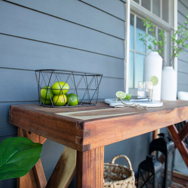 Acacia Wood Farmhouse Console Table with Lower Slat Shelf