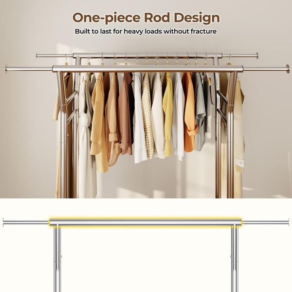 Heavy Duty Rolling Clothes Rack with Shelves, 700 lb Capacity, Dual Rod