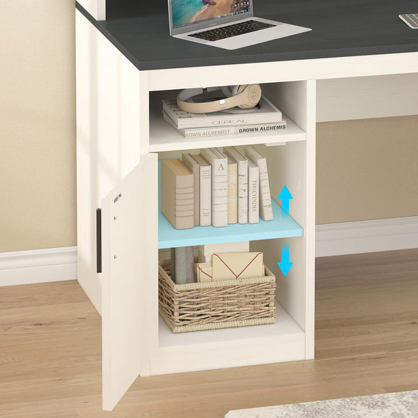 65 Inch Computer Desk with File Cabinet, Storage Shelves & Monitor Stand