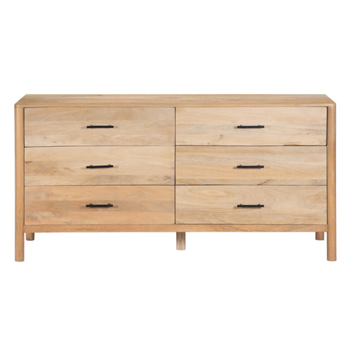 66-Inch Wide 6-Drawer Dresser – Natural Oak White Mango Wood