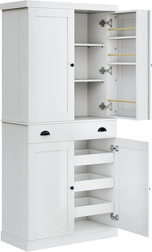Kitchen Pantry Cabinet 72" Freestanding with Drawer & Sliding Racks