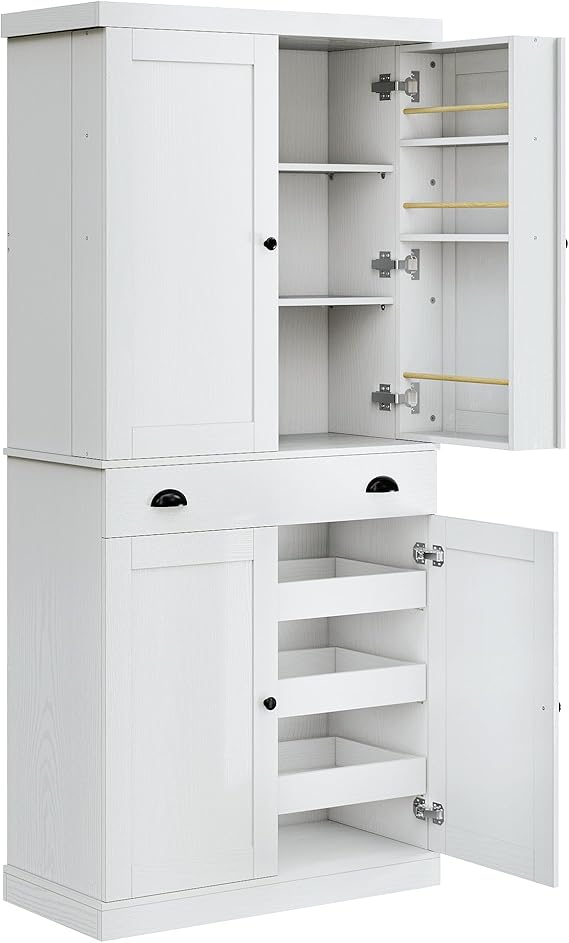 Kitchen Pantry Cabinet 72" Freestanding with Drawer & Sliding Racks