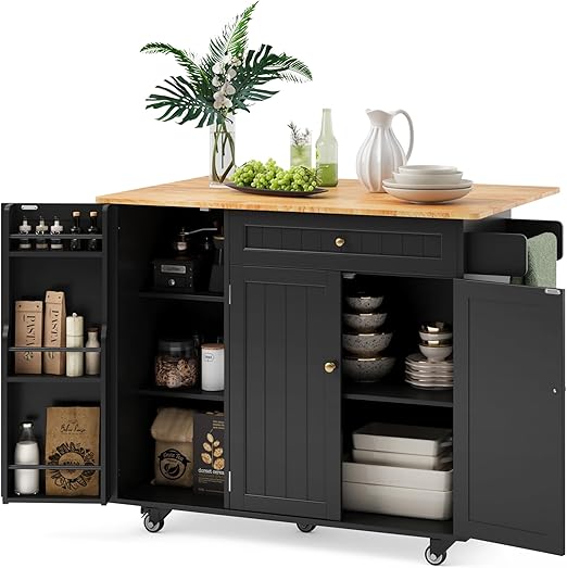 41.7" Kitchen Island with Drop Leaf, Storage Cabinet & Drawer
