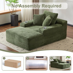 Oversized Corduroy Chaise Lounge Sofa Chair with Pillows & Cup Holders
