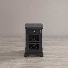 Farmhouse End Table with USB Charging Station – Narrow Nightstand for Bedroom & Living Room
