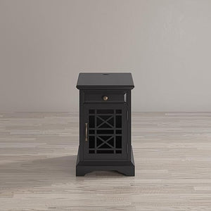 Farmhouse End Table with USB Charging Station – Narrow Nightstand for Bedroom & Living Room