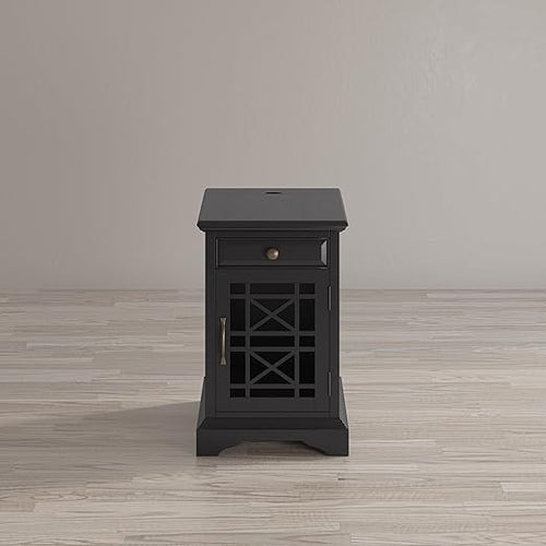 Farmhouse End Table with USB Charging Station – Narrow Nightstand for Bedroom & Living Room