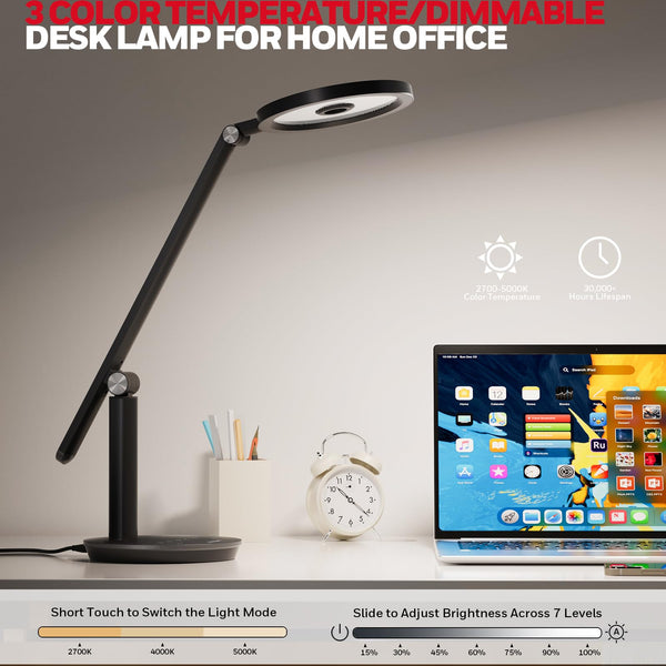 LED Desk Lamp – Dimmable Full-Spectrum Eye-Care Light with Timer