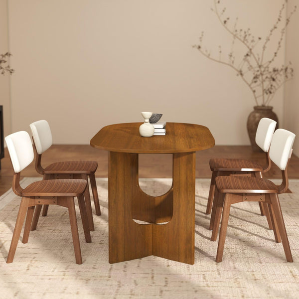 Oval Walnut Wood Dining Table Set