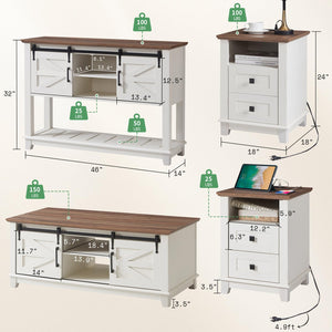 Farmhouse 4-Piece Living Room Furniture Set with Console, End Tables & Coffee Table