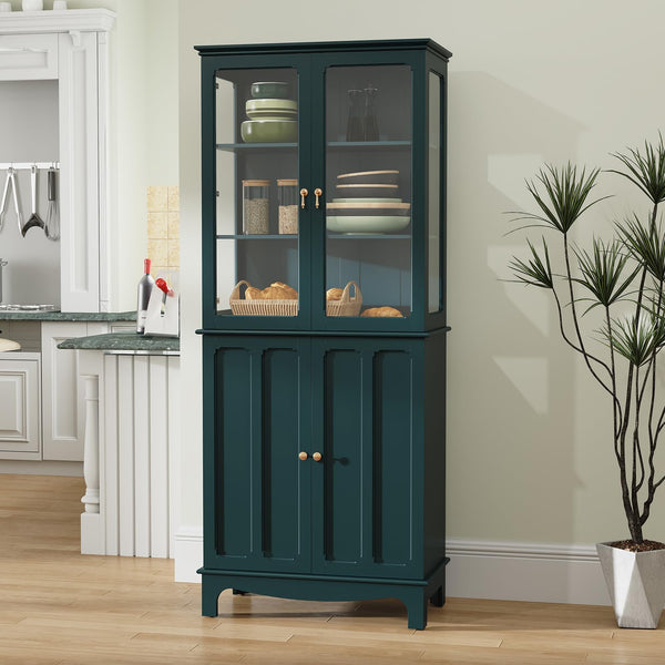 72" Freestanding Kitchen Pantry Cabinet with Glass Doors