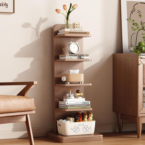 5-Tier Solid Wood Narrow Bookshelf