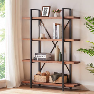 4-Tier Industrial Solid Wood Bookcase