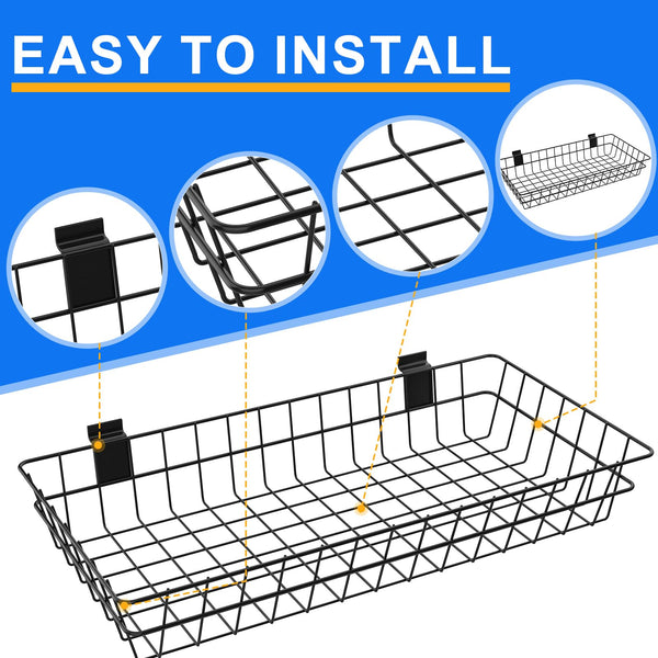 Slatwall Baskets 24" x 12" x 4" – 4 Pack Metal Wire Storage Organizer