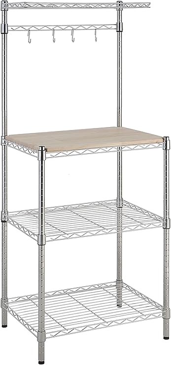 3-Tier Kitchen Baker's Rack with Wood Shelf and Chrome Wire Shelves