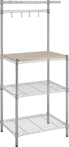 Kitchen Baker's Rack with Wood Countertop & Wire Shelves