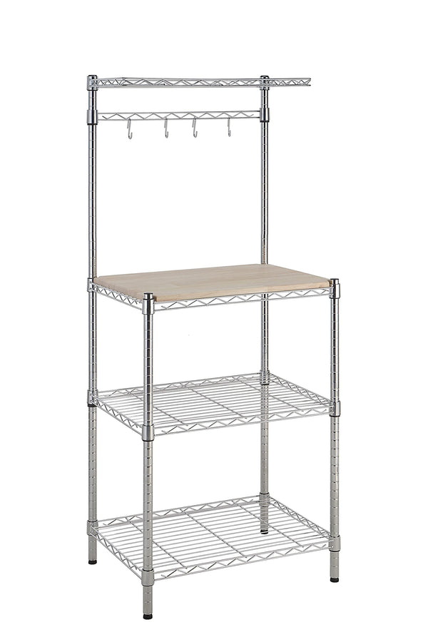 Kitchen Baker's Rack with Wood Countertop & Wire Shelves