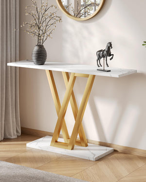43" Console Table – White & Gold
