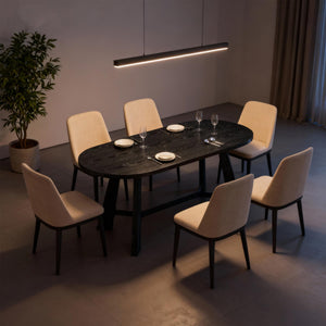 Oval Dining Table for 6-8 People with Tapered Legs