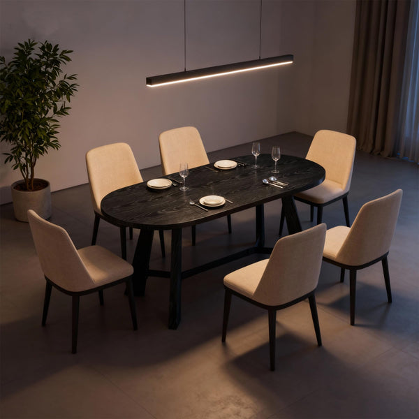 Oval Dining Table for 6-8 People with Tapered Legs