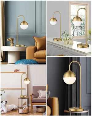 Modern Gold Table Lamp with White Glass Globe – Dimmable