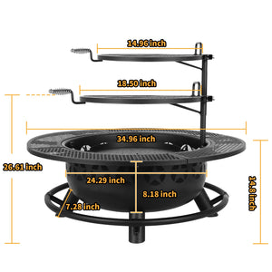 35 Inch Outdoor Wood Burning Fire Pit with Cooking Grate & Cover Lid