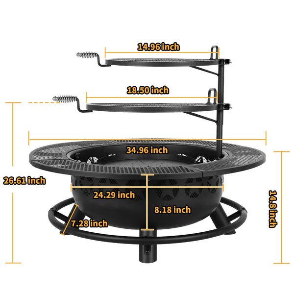 35 Inch Outdoor Wood Burning Fire Pit with Cooking Grate & Cover Lid