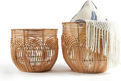 Round Rattan Storage Baskets Set of 2 with Handles