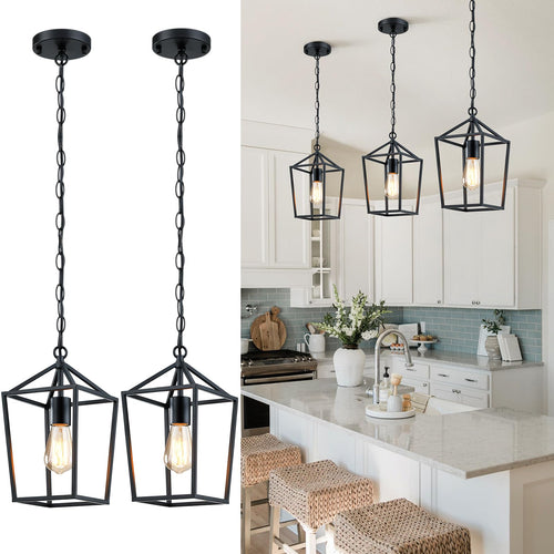 Farmhouse Pendant Lights 2-Pack – Metal Cage Ceiling Hanging Lamps