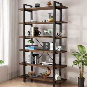 Industrial Solid Wood Bookcase with Metal Frame