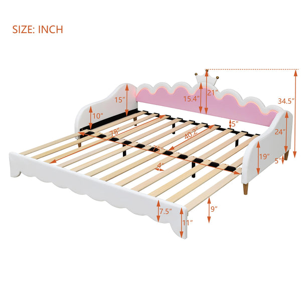 Twin Princess Daybed with Crown Headboard & LED Lights