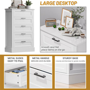 White 5-Drawer Dresser with Black Handles